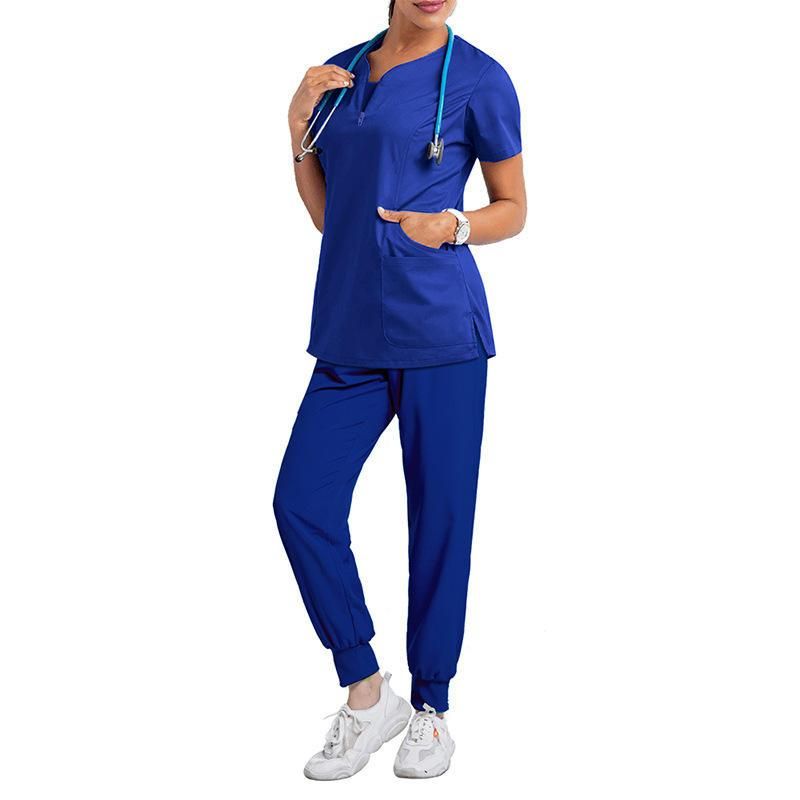 Royal Blue Medical Scrubs for Doctors Nurses and Health Hospital Uniforms Stretch V-Neck Scrub Top & Jogger Pant with Pockets Infinity