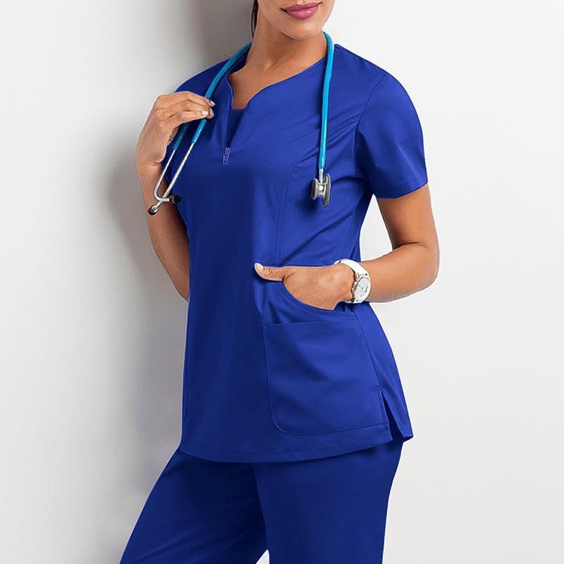 Royal Blue Medical Scrubs for Doctors Nurses and Health Hospital Uniforms Stretch V-Neck Scrub Top & Jogger Pant with Pockets Infinity