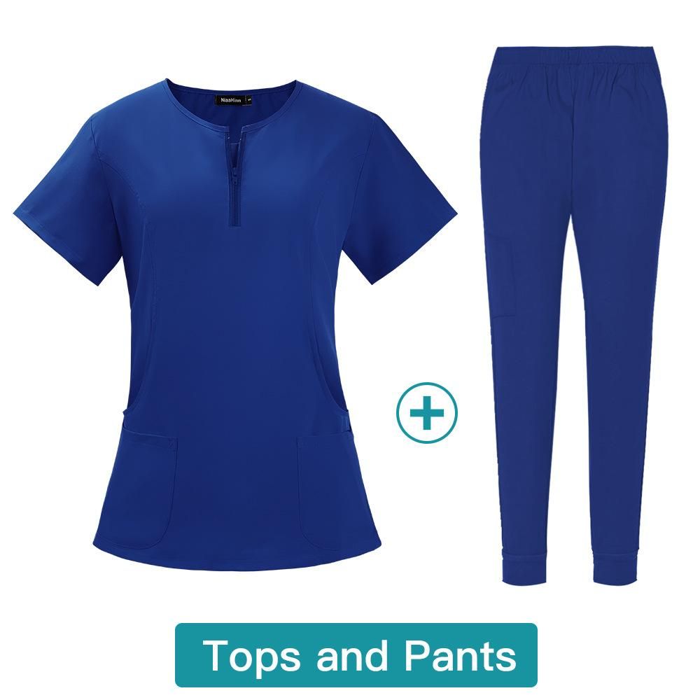 Royal Blue Medical Scrubs for Doctors Nurses and Health Hospital Uniforms Stretch V-Neck Scrub Top & Jogger Pant with Pockets Infinity