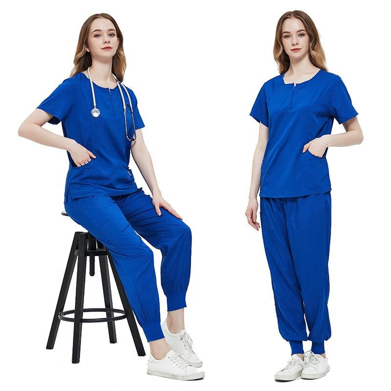 Royal Blue Medical Scrubs for Doctors Nurses and Health Hospital Uniforms Stretch V-Neck Scrub Top & Jogger Pant with Pockets Infinity