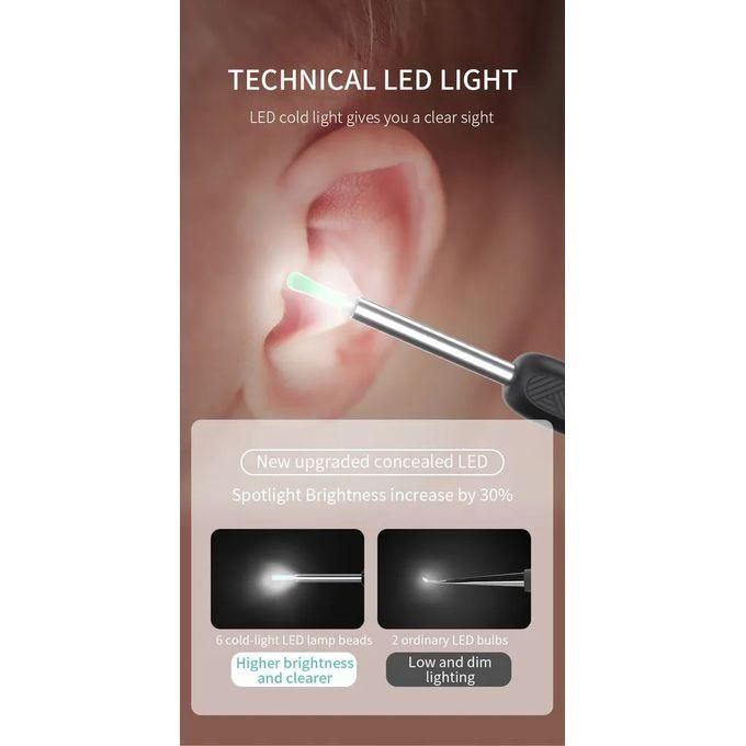 Visual Ear Scoop Cordless Cleaning Endoscope HD Ear Pickers Rechargeable Wireless Smart Visual Ear Cleaner Wax Removal Device with Camera 1296P Ear Sticks WIFI Connection 6 LED Lights Earpick