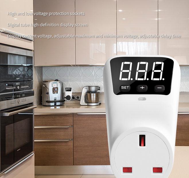 HLP02 Voltage Protector Automatic Reset Over Under Voltage Protectors Socket Digital Display Power Surge Fridge/ TV Guard Protector UK Plug