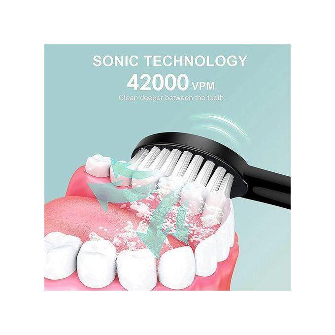 Electric Toothbrush, with 4 Brush Heads, 6 Cleaning Modes, High-Frequency Sonic Vibration, USB Rechargeable, Waterproof, Black Six-speed Toothbrushes set for efficient cleaning