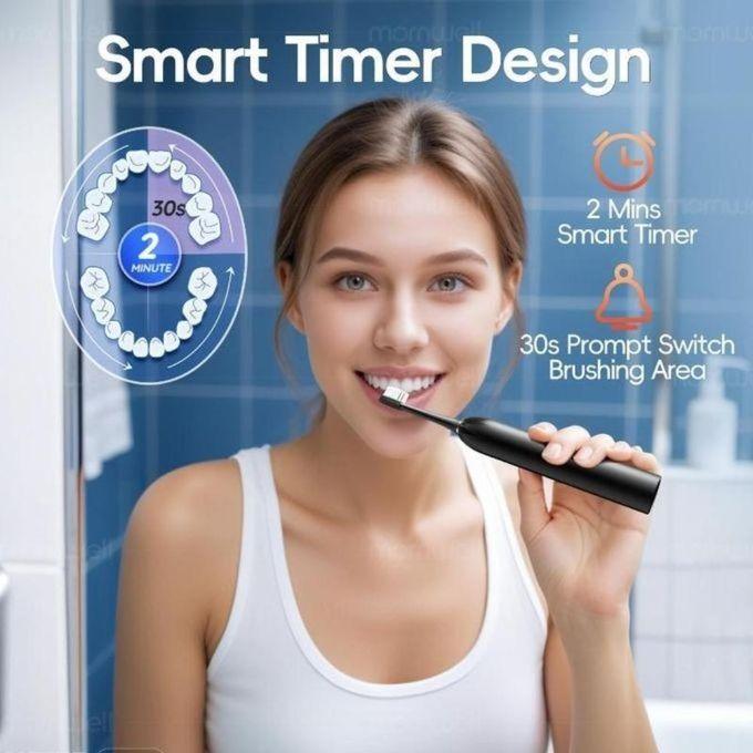 Electric Toothbrush, with 4 Brush Heads, 6 Cleaning Modes, High-Frequency Sonic Vibration, USB Rechargeable, Waterproof, Black Six-speed Toothbrushes set for efficient cleaning