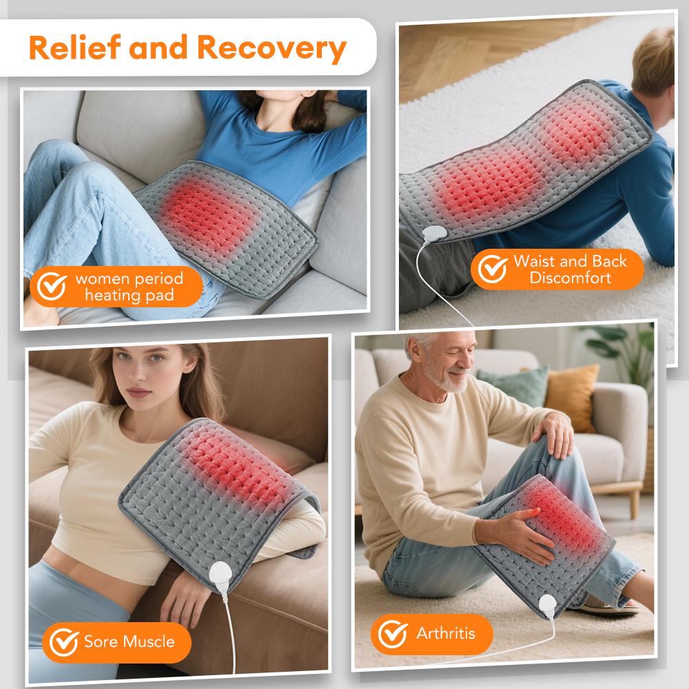 30*60cm Electric Heating Timer Blanket Heated Mat Electro Sheet Pad 4 Timer Settings 11.8x23.6 Inch Period Cramps Relief for Waist Belt Winter Heater Abdomen Shoulder Back Pain 9 Heat Levels Body Appl