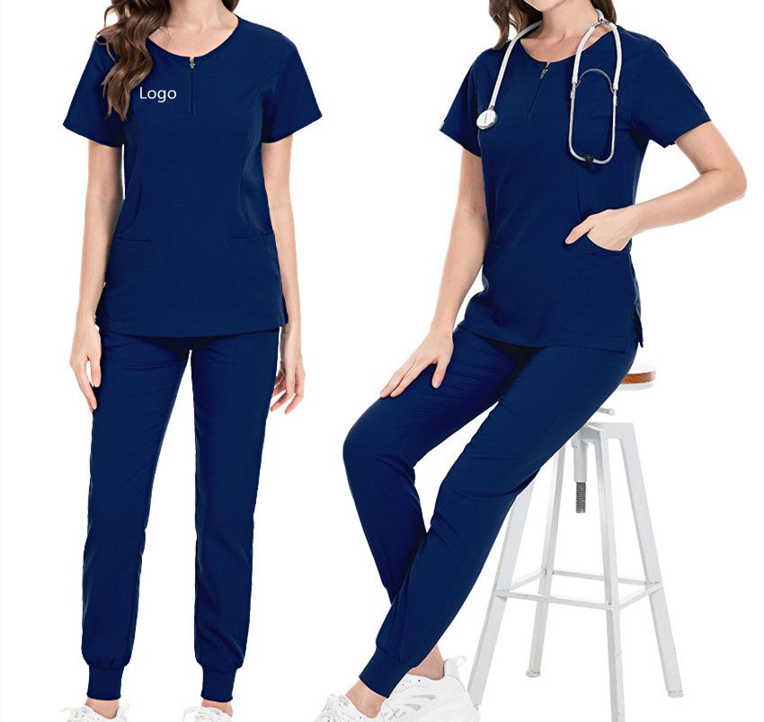 Navy Blue Medical Scrubs for Doctors Nurses and Health Hospital Uniforms Stretch V-Neck Scrub Top & Jogger Pant with Pockets Infinity