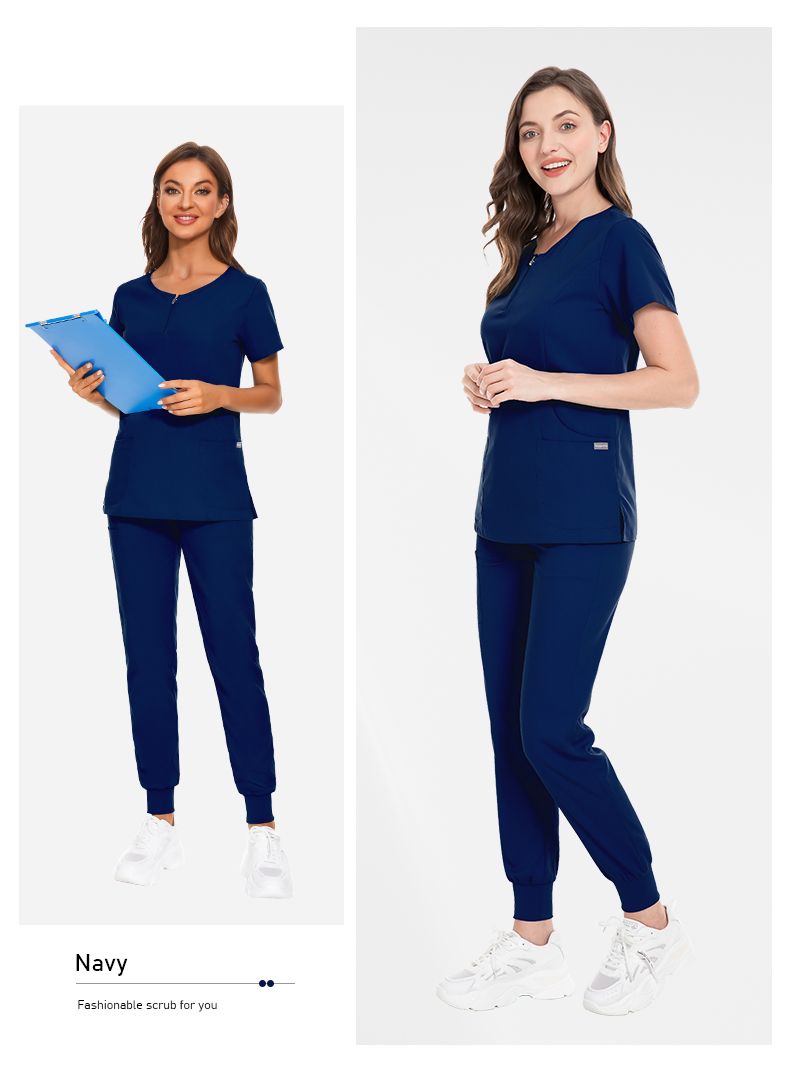 Navy Blue Medical Scrubs for Doctors Nurses and Health Hospital Uniforms Stretch V-Neck Scrub Top & Jogger Pant with Pockets Infinity
