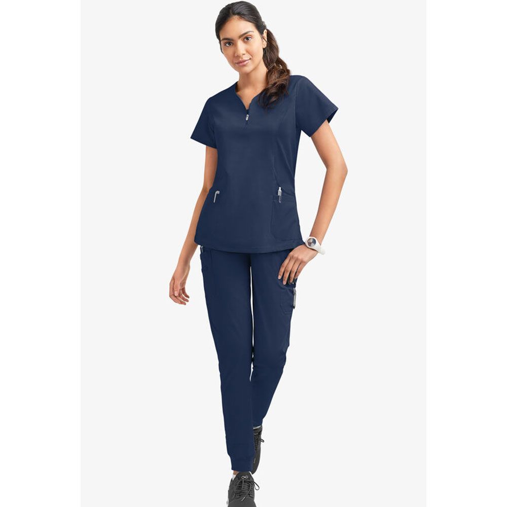 Navy Blue Medical Scrubs for Doctors Nurses and Health Hospital Uniforms Stretch V-Neck Scrub Top & Jogger Pant with Pockets Infinity
