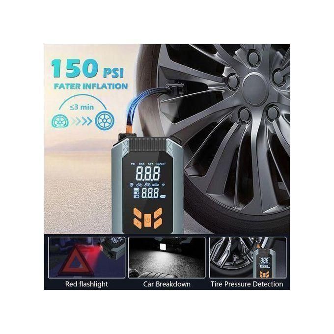 Smart 4 in 1 Jump Starter Kit-  Digital Car Jump starter with smart clamps, Air Compressor tire pump, Emergency light torch, Power bank with USB Port for Car, Motorcycle, Bike, Balloons, etc