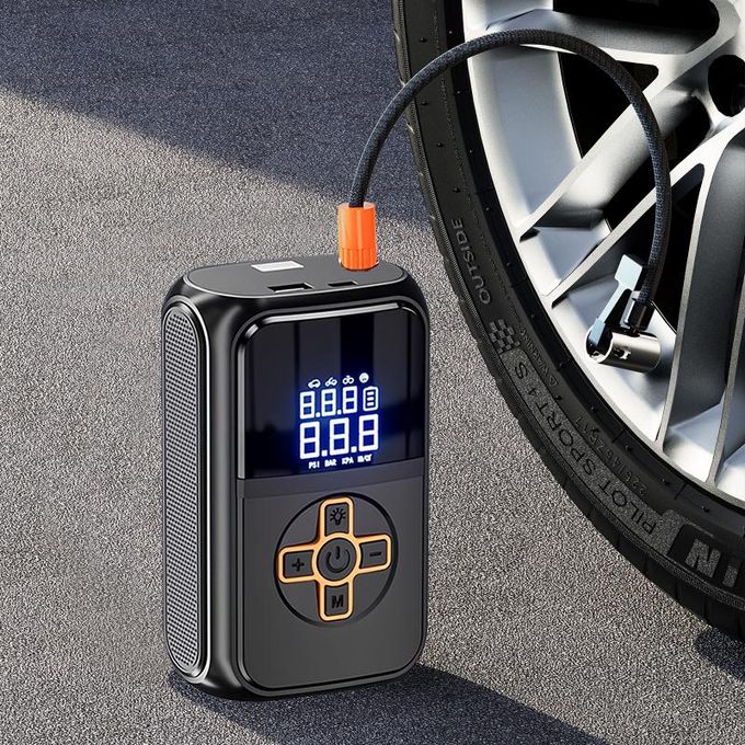 Multifunctional 3 in 1 Portable Car Air Pump - with Digital Tyre Air Compressor, Emergency light, phone power bank. Wireless Tire Inflator, 150 PSI Tyre Air Pressure Pump Car, type C charging