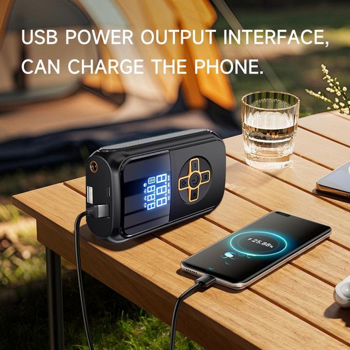 Multifunctional 3 in 1 Portable Car Air Pump - with Digital Tyre Air Compressor, Emergency light, phone power bank. Wireless Tire Inflator, 150 PSI Tyre Air Pressure Pump Car, type C charging