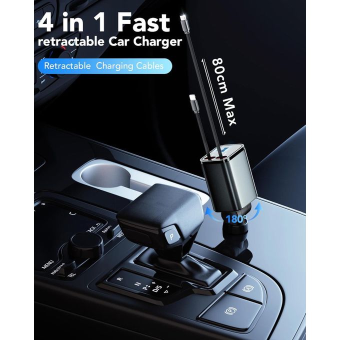 Universal Retractable Car Charger, for Gifts for men and women, 120Watts Cars Adapter USB C Fast Charger for samsung and android phones, Apple iphone charger, USB ports, Car Accessories Gadgets