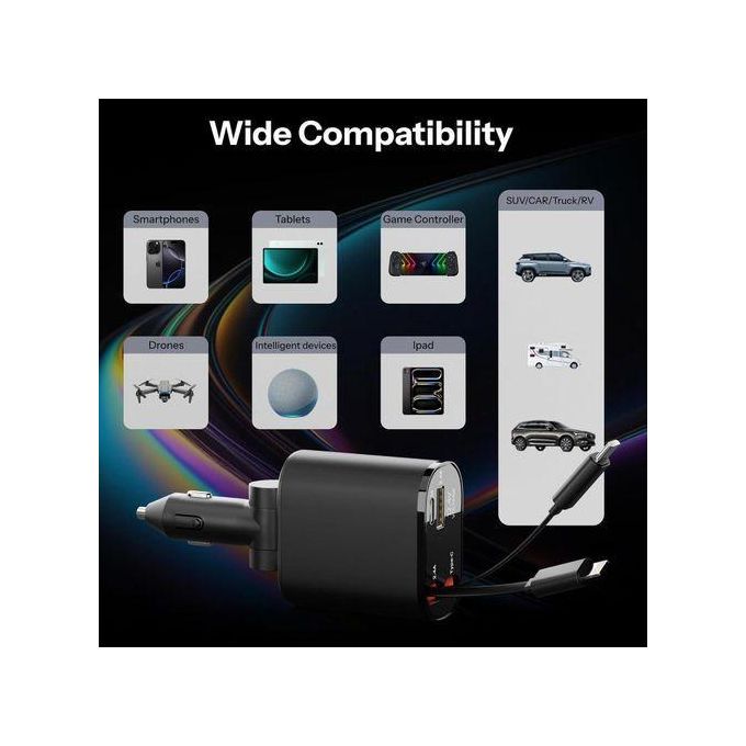 Universal Retractable Car Charger, for Gifts for men and women, 120Watts Cars Adapter USB C Fast Charger for samsung and android phones, Apple iphone charger, USB ports, Car Accessories Gadgets