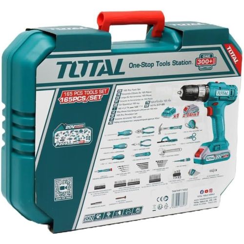 TOTAL Cordless Drill Tool Box Set , 165 Piece Tool Set With Electric Hand Drill, Professional Power Tool Kit For Home, Electric Screwdriver Tool Box Set For Garden Office House Furniture Repair