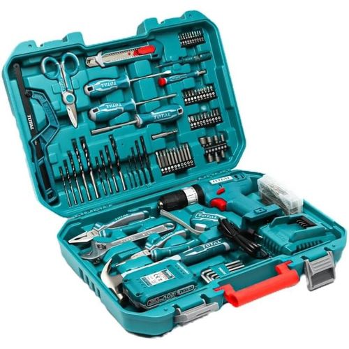 TOTAL Cordless Drill Tool Box Set , 165 Piece Tool Set With Electric Hand Drill, Professional Power Tool Kit For Home, Electric Screwdriver Tool Box Set For Garden Office House Furniture Repair
