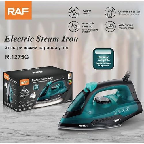 RAF Steam Iron with Non-Stick Soleplate, 1400W Fabric care, Vertical Steam, Dry & Spray Options, Adjustable Temp, Indicator Light, 200ml Tank, Self-Cleaning Function