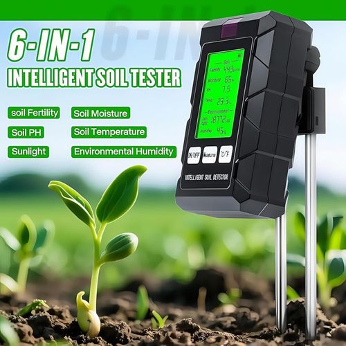 6 in 1 Soil pH Meter Moisture Meter for Plants with Soil Moisture, pH, Temperature, Fertility, Light Intensity, Ambient Humidity Soil Tester for Gardening, Plants, Farming-Multi-Function Tester