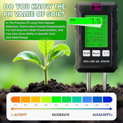 6 in 1 Soil pH Meter Moisture Meter for Plants with Soil Moisture, pH, Temperature, Fertility, Light Intensity, Ambient Humidity Soil Tester for Gardening, Plants, Farming-Multi-Function Tester