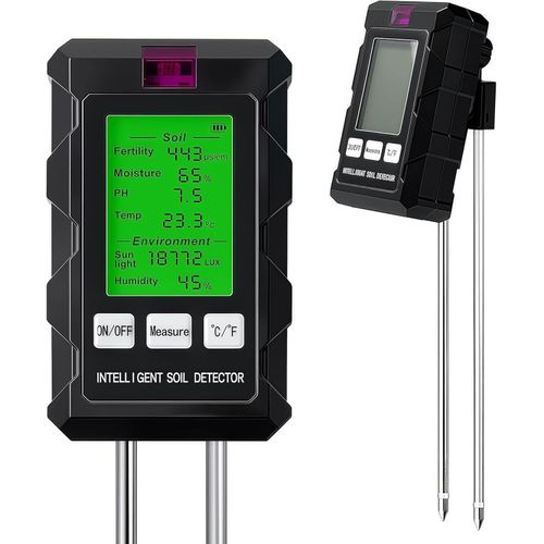 6 in 1 Soil pH Meter Moisture Meter for Plants with Soil Moisture, pH, Temperature, Fertility, Light Intensity, Ambient Humidity Soil Tester for Gardening, Plants, Farming-Multi-Function Tester