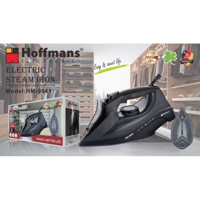 Hoffmans Heavy duty Steam Iron Powerful 3000W Performance,Ceramic soleplate,Anti-Calc System,Adjustable Steam Settings,Continous Powershot,Lightweight design for effortless wrinkle removal & Anti-Drip
