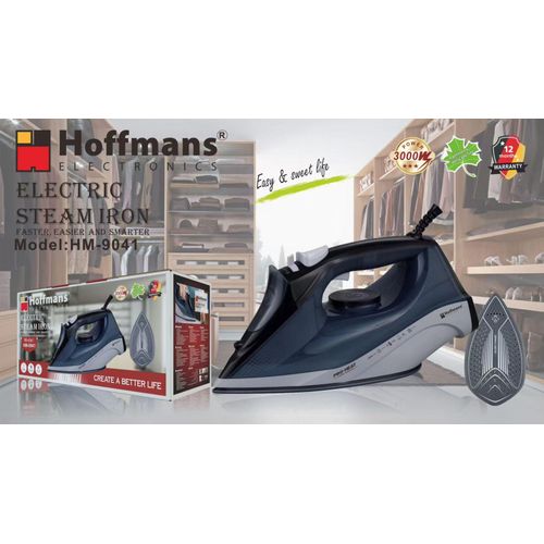 Hoffmans Heavy duty Steam Iron Powerful 3000W Performance,Ceramic soleplate,Anti-Calc System,Adjustable Steam Settings,Continous Powershot,Lightweight design for effortless wrinkle removal & Anti-Drip