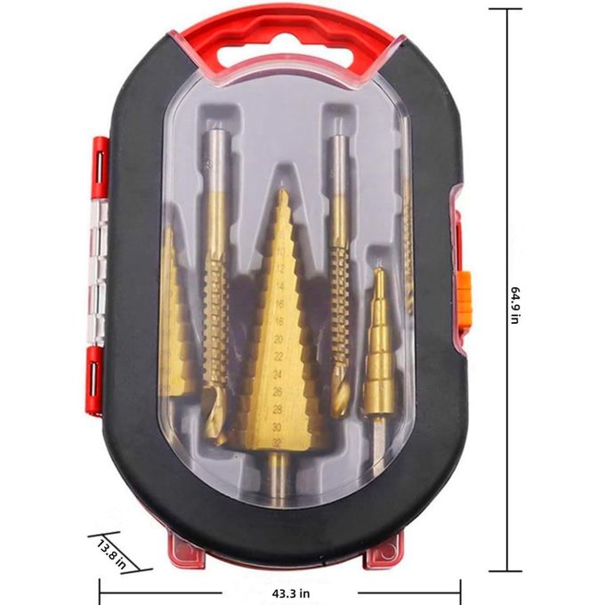 Quality 6 Pcs Titanium Coated Step Drill Bits Set, 3 Sizes of Step Drill and 3 Sizes of Twist Drilling Bits, Durable Metal and Wood Drilling Kit, for Metalworking, Woodworking