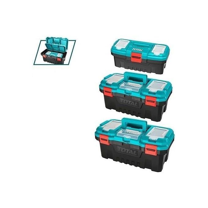 TOTAL Heavy gauge Plastic Tool Box with Handle, Toolbox with Removable Tray, Heavy Duty Organizer Tool Box, Portable Toolbox Organizer for Household Workshops and Garages
