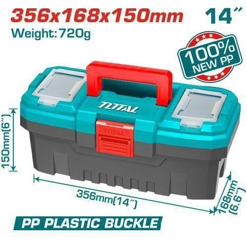 TOTAL Heavy gauge Plastic Tool Box with Handle, Toolbox with Removable Tray, Heavy Duty Organizer Tool Box, Portable Toolbox Organizer for Household Workshops and Garages
