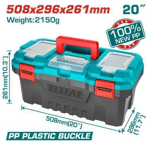 TOTAL Heavy gauge Plastic Tool Box with Handle, Toolbox with Removable Tray, Heavy Duty Organizer Tool Box, Portable Toolbox Organizer for Household Workshops and Garages