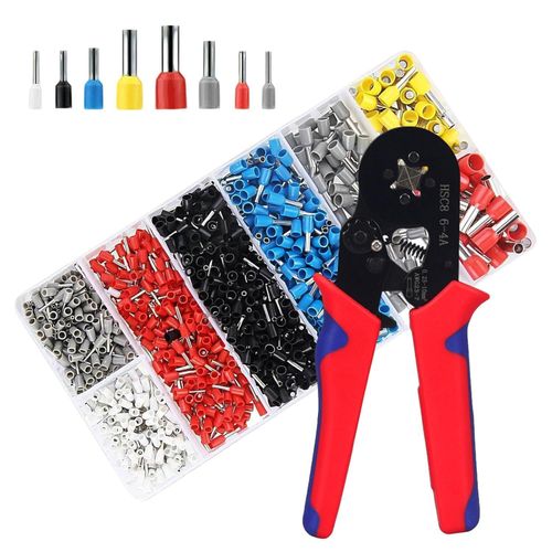 Ferrule Crimping Tool Kit, AWG23-7 Self-adjustable Ratchet Wire Crimping Tool Kit Crimper Plier Set with 1200PCS Wire Terminals Crimping Connectors Wire End Ferrules