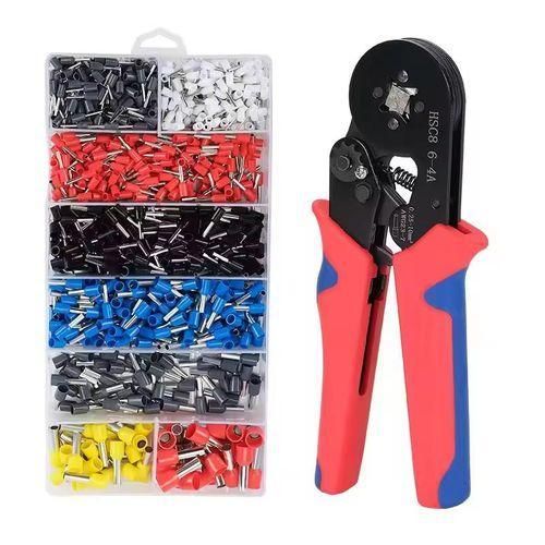 Ferrule Crimping Tool Kit, AWG23-7 Self-adjustable Ratchet Wire Crimping Tool Kit Crimper Plier Set with 1200PCS Wire Terminals Crimping Connectors Wire End Ferrules