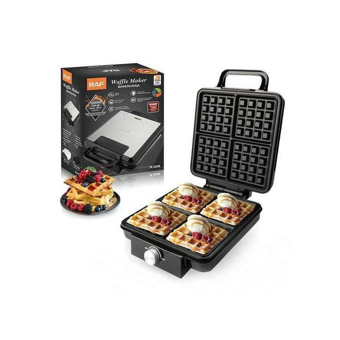 RAF Big size 4-Slice Belgian Waffle Maker nonstick 5 Browning Levels, 1500W, Large Waffle Maker Family Size, Great for Family Breakfasts