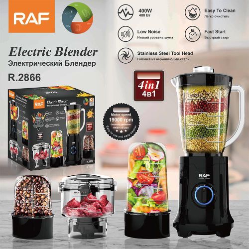 RAF POWERFUL Electric Blender Multifunction 4-in-1 Mixer Grinder with 400W Power, Strong Stainless Steel Blades, Easy to Clean Parts, Designed for Juicing, Grinding, Blending and Chopping