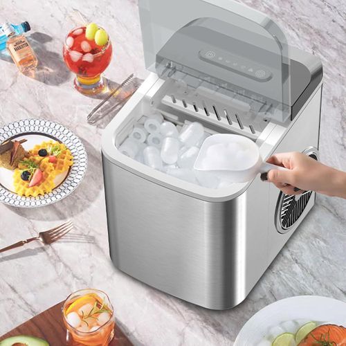 Sokany Electric Ice Maker Countertop, Ready 9 Cubes in 6 Mins, 26 lbs Per Day, Portable Ice Machine with Ice Scoop & Basket, Self-Cleaning Ice Makers for Home/Party/RV/Camping, Silver