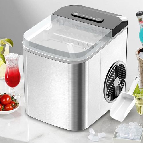 Sokany Electric Ice Maker Countertop, Ready 9 Cubes in 6 Mins, 26 lbs Per Day, Portable Ice Machine with Ice Scoop & Basket, Self-Cleaning Ice Makers for Home/Party/RV/Camping, Silver