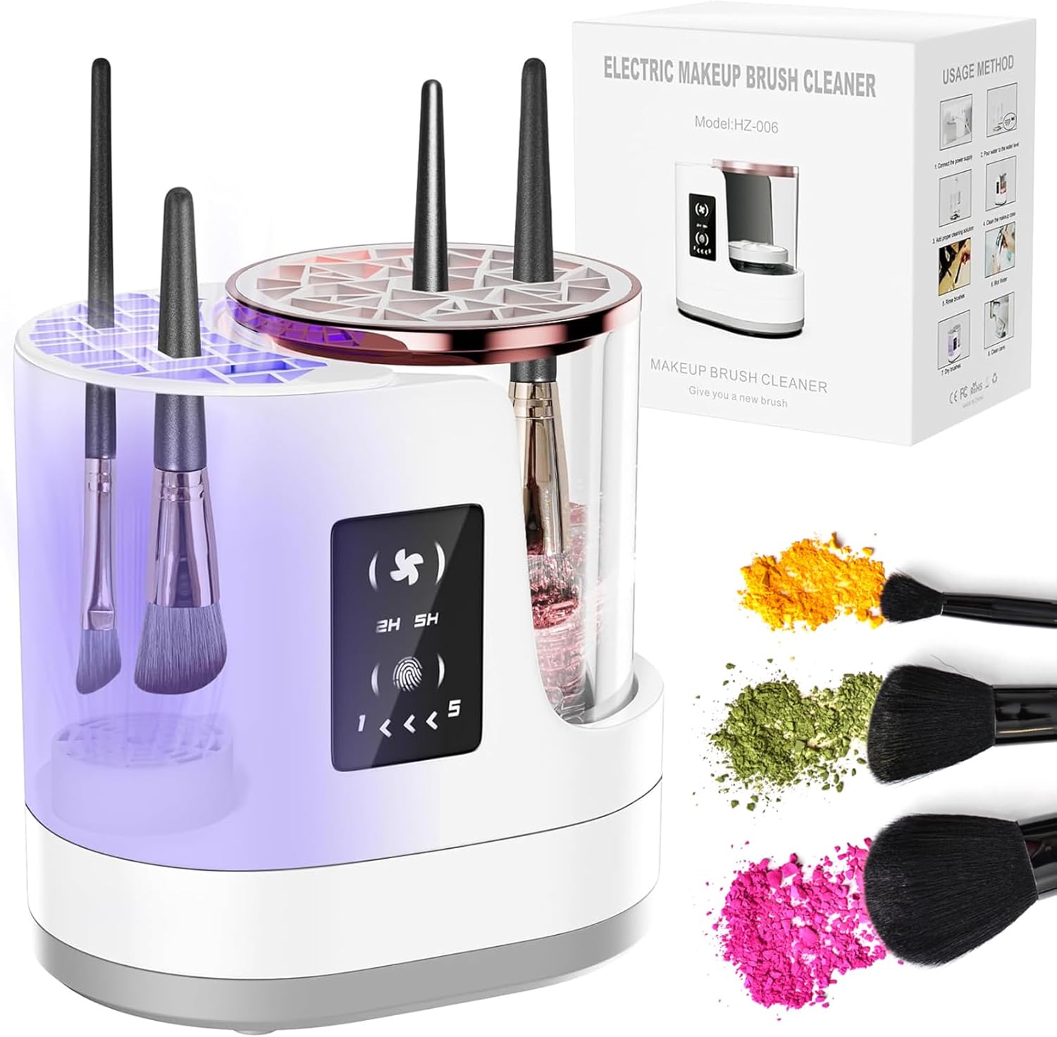 Electric Makeup Brush Cleaner Machine, 3 IN 1 Automatic Make up Brush Cleaning with Makeup Brush Dryer,Portable USB Deep Quick Washer Tools for All Size Makeup Brush Set,Blush Brush,Sponges