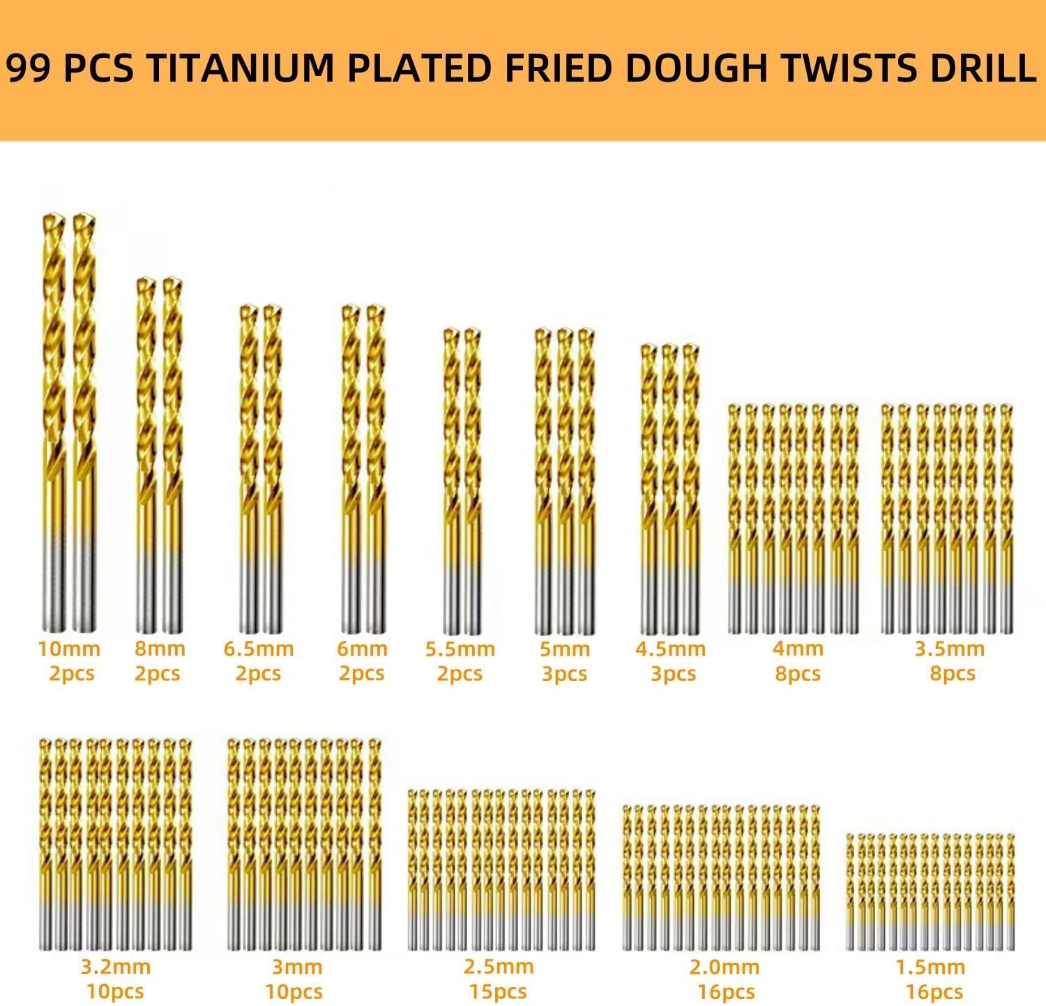 99 Pcs Titanium Coated Drill Bit Set, 135 Degree Tip HSS Drill Bits Kit for Steel, Aluminum, Copper, Soft Alloy Steel, Wood, Plastic