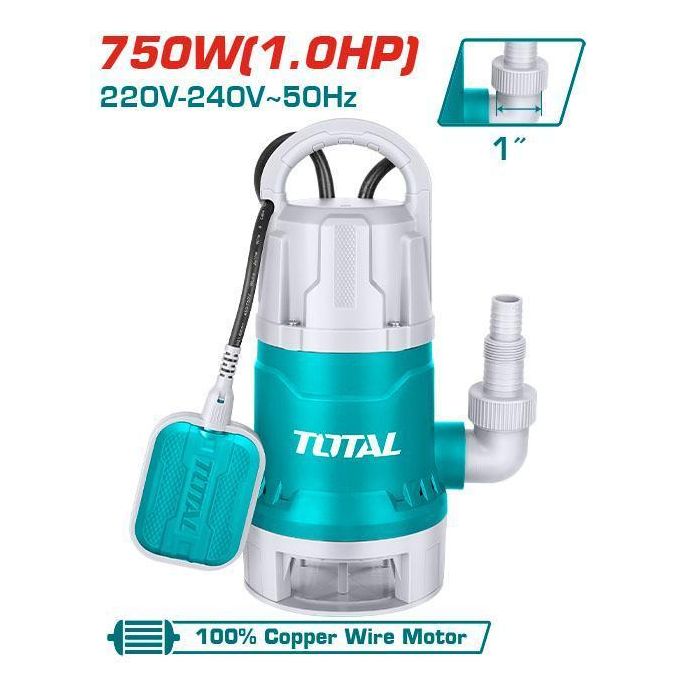 TOTAL 750W(1.0HP)Heavy Duty Electric Submersible Sewage Dirty Waste Water Pump 217L/Min with Float Switch for Garden Irrigation Flooded Cellars Tub Pond Swimming Pool