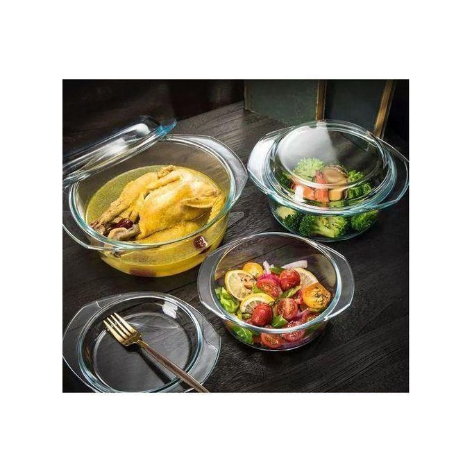 Signature Casserole Dish Set, Set of 3 Casserole Dish with Lid, Round Glass Cookware, Borosilicate Glass