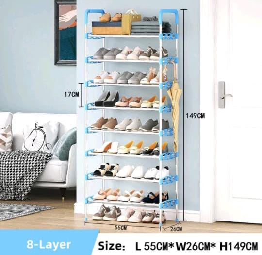 Stainless Steel Portable Shoe Rack - 7 Layer , 8 Layer