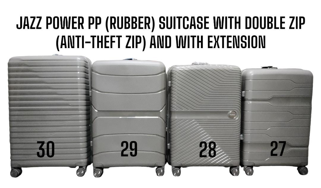 JAZZ POWER 3 IN 1 PP (RUBBER) FIBER SUITCASE - WITH ANTI THEFT ZIPPER AND  EXTENSION ( SIZE 30 )