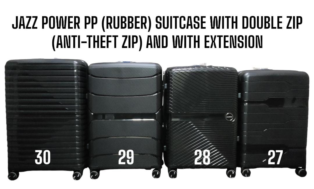 JAZZ POWER 3 IN 1 PP (RUBBER) FIBER SUITCASE - WITH ANTI THEFT ZIPPER AND  EXTENSION (Size 29)