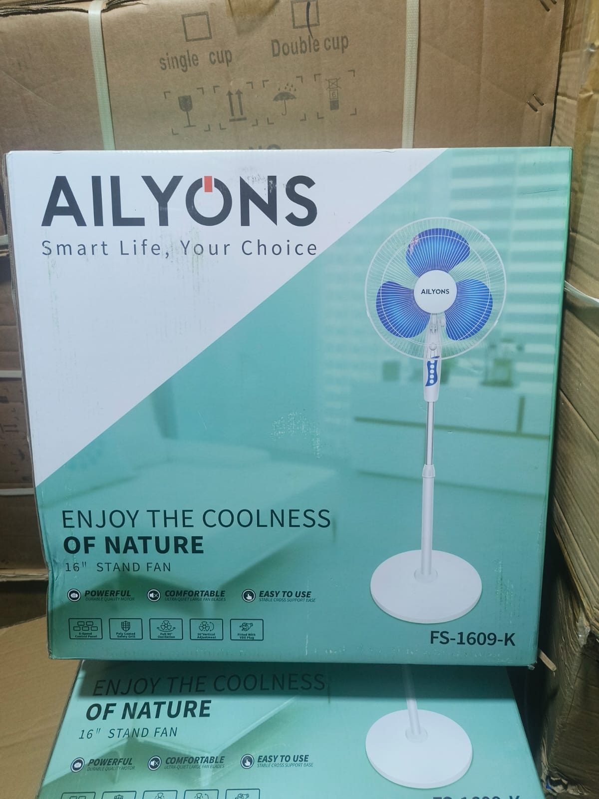 AILYONS 16 INCHES STANDING FAN - Ultra-Quiet Large Fan Blades, Stable Cross Support Base, 30° vertical adjustment., 90° Full Oscillation, Durable motor .