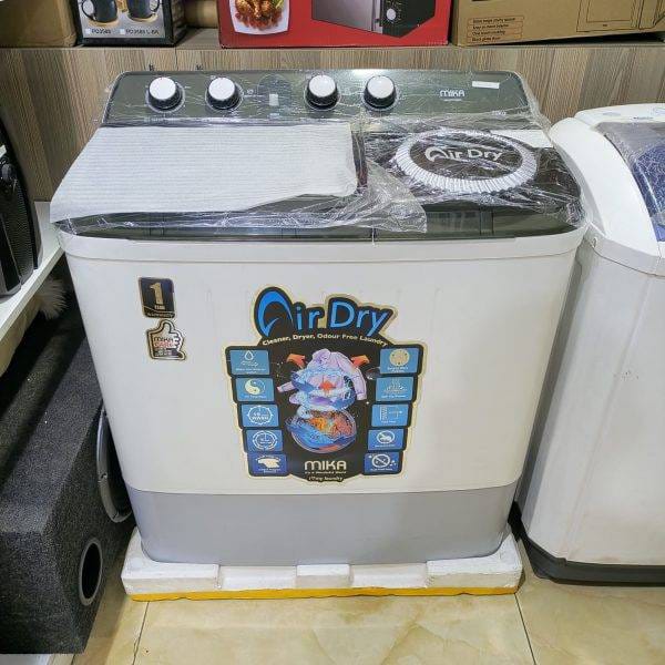 Mika Twin Tub Washing Machine, 10Kg - Water Inlet Selection switch, 2 Wash Program Selection, 15 minutes Wash timer, 5 minutes Spin Time, Spin Air Dry.