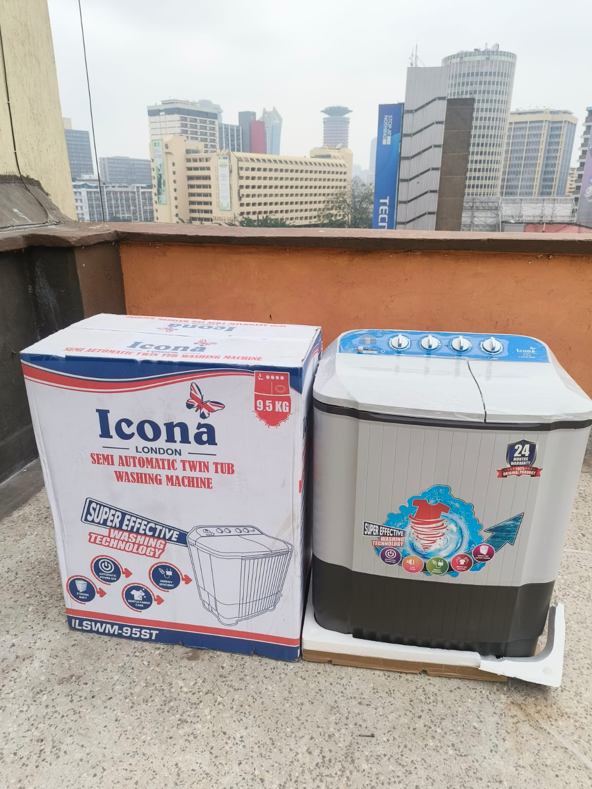 9.5 Kgs Icona Twin Tub Washing Machine - Low noise, Strong build, Elegant design, Energy efficient, Gentle fabric care.