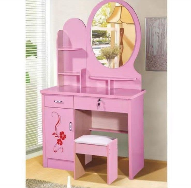 PINK EXECUTIVE DRESSING TABLE - Spacious tabletop for cosmetics, jewelry, and beauty essentials, Built-in mirror for convenient makeup and grooming sessions, Multiple drawers for organized storage.