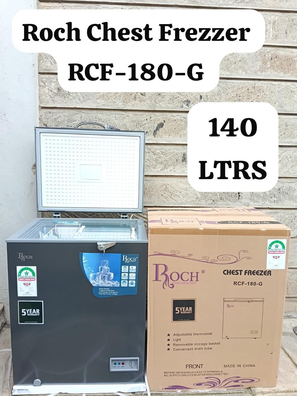 ROCH 140 Litres Chest Freezer (RCF-180-G) – Sliding Glass Door, Cool Pack, Lock & Key, Energy-Saving Deep Freezer