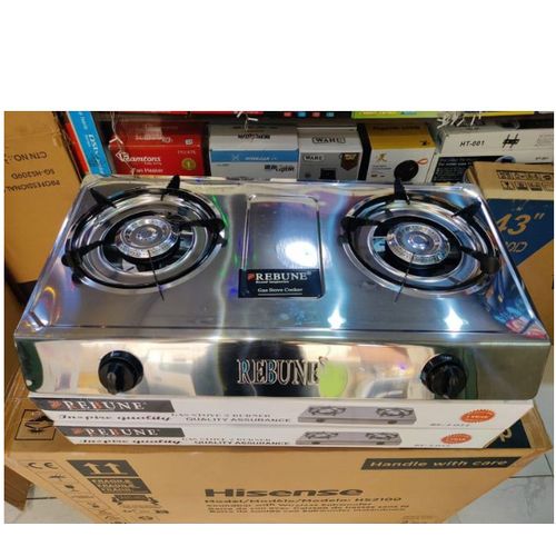 Rebune Two Burner Gas Stove Cooker - Auto ignition, Stainless steel for easy cleaning, 100% quality testing before package, Efficient burner for economic gas consumption.