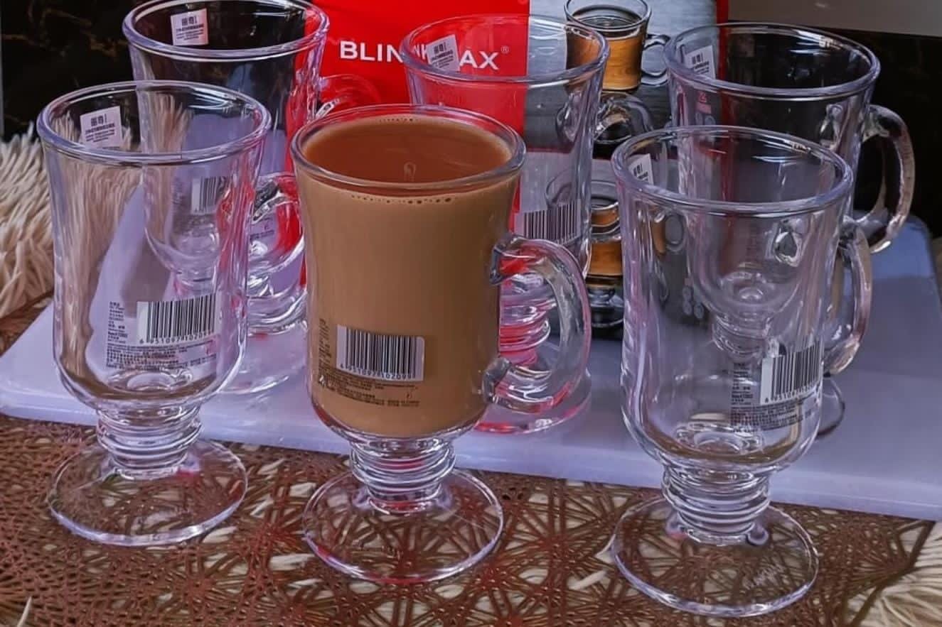 6 Pcs Heat-Resistant Thick Glass Irish Coffee Cup – Transparent Glass Mug, Perfect for Irish coffee, cappuccino, latte, tea, and hot drinks, Durable design for everyday home or café use.