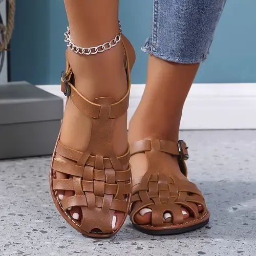 Beach lady Women's pure leathers open loop flat genuine leather soft and breathable sandals for women cut out slide sandals elegant
